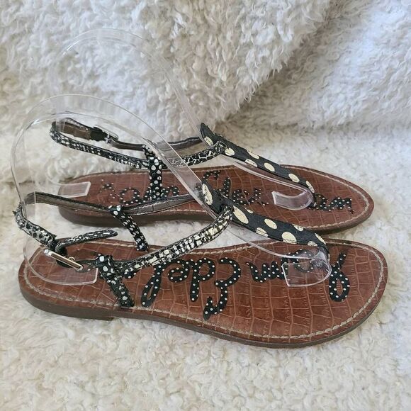Sam Edelman Gigi Black‎ and White Polka-dot Leather Sanaa sz 7.5 - Picture 1 of 5